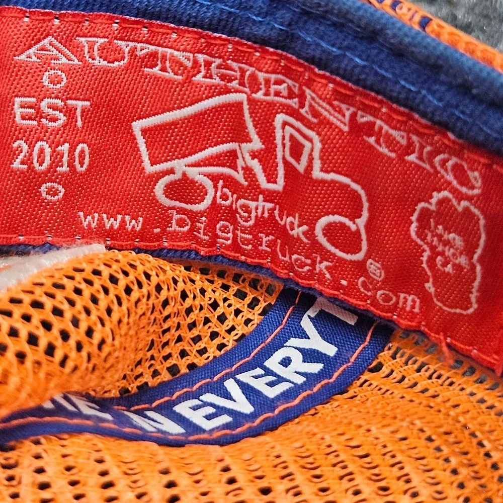 Bigtruck Trucker Hat Youth 54cm 6 3/4 Blue Orange Mesh Snapback Print Outdoors
